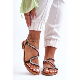 Kvinders sorte Hayen-udsmykkede slip-on-sandaler 1