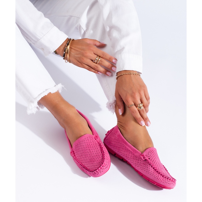 Gennembrudte damemoccasiner Shelovet elastisk fuchsia lyserød 1