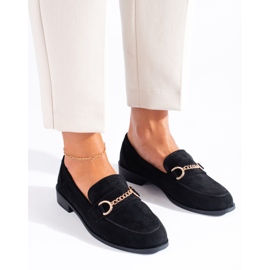 Shelovet sorte ruskind loafers med kæde 2
