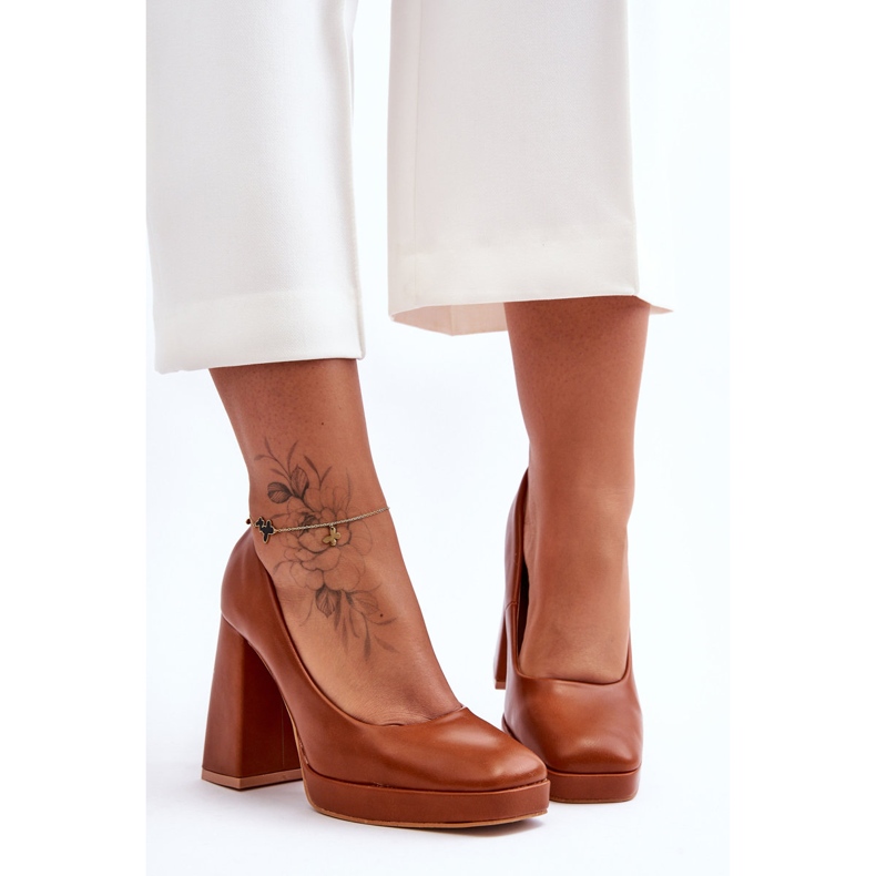 Camel Rosalia Chunky Heels Læderpumper brun 1