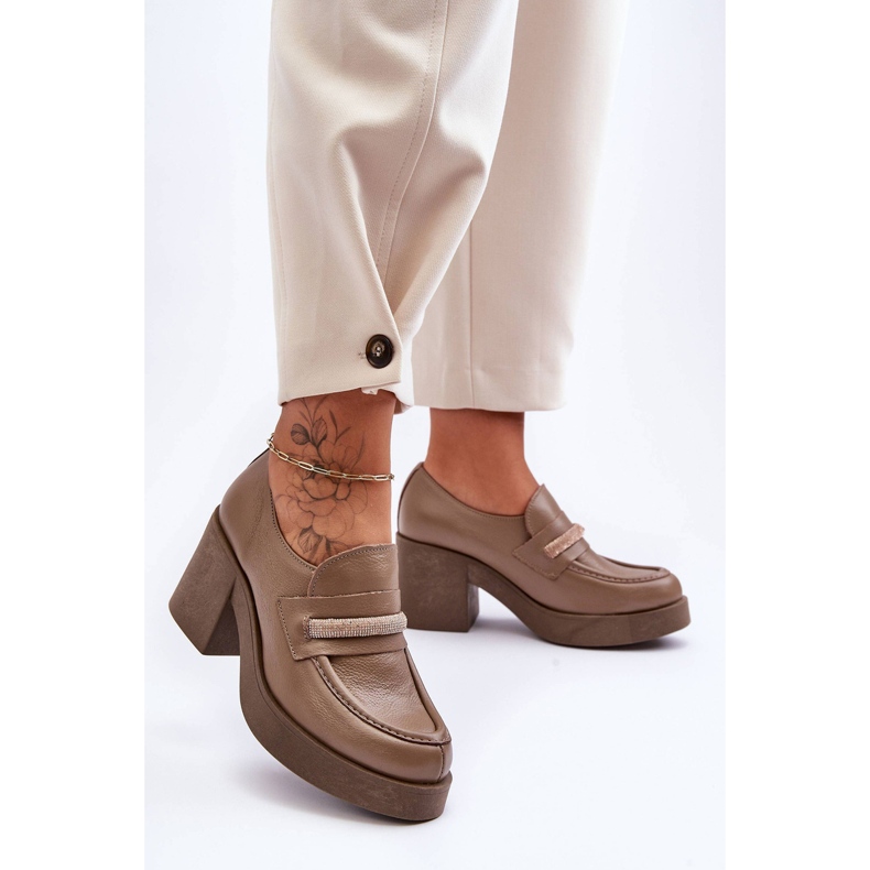 Lemar Læder Brogues På Hæl Med Dekoration Mørk Beige Gelanor 2