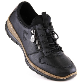 Slip-on sko i sort læder, Rieker N32G0-00 1