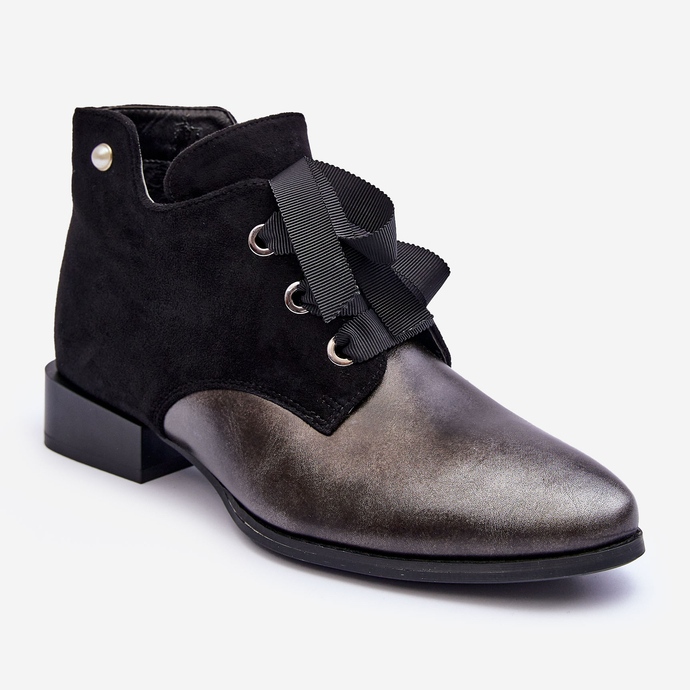Flade hæle til kvinder med snøre, sort Meroni 1