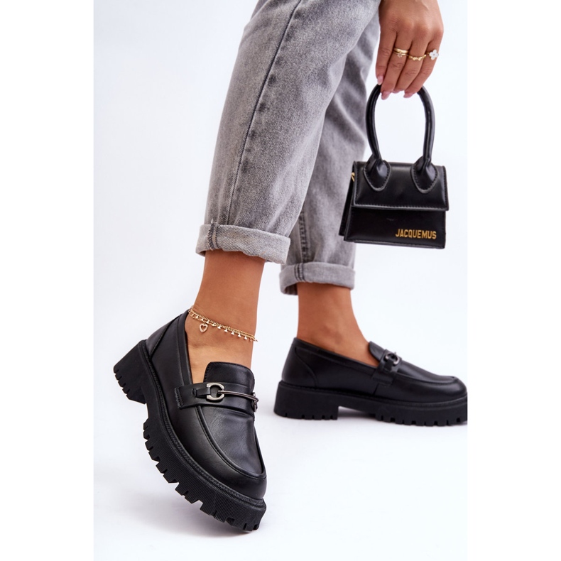 PE1 Dame Læder Platform Loafers Sort Detes 2