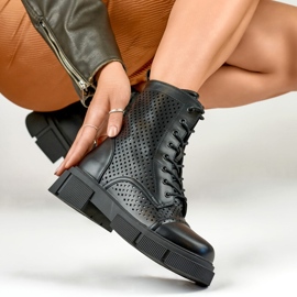 Gennembrudte sorte snørestøvler til kvinder 11