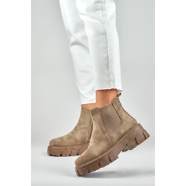 Brune damestøvler med tyk sål beige 2