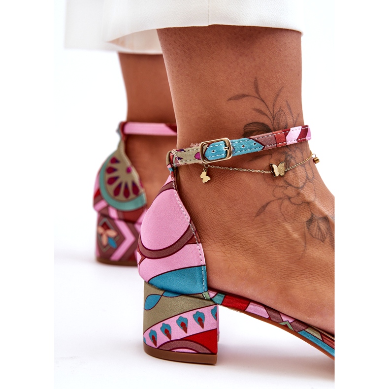 STEPHAN Mønstrede satin højhælede sandaler Pink Mix Inspire Me! flerfarvet 2