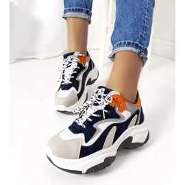 PA1 Marineblå højsålede sneakers fra Monica hvid orange grå 1