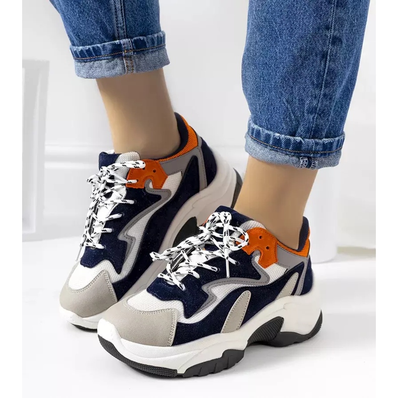 PA1 Marineblå højsålede sneakers fra Monica hvid orange grå 2
