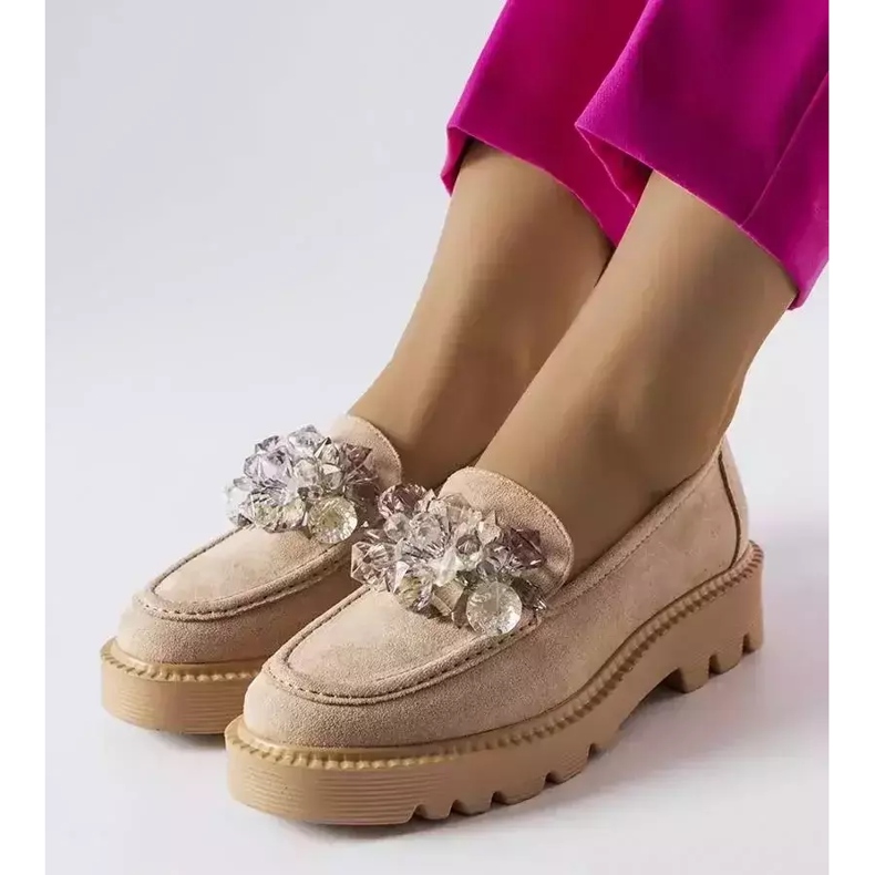 Venezia Beige loafers dekoreret med Vinceza krystaller 1