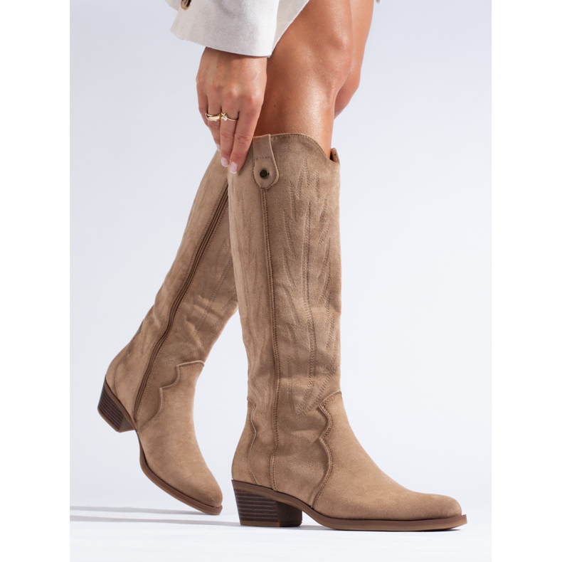 Shelovet cowboystøvler i beige ruskind 1