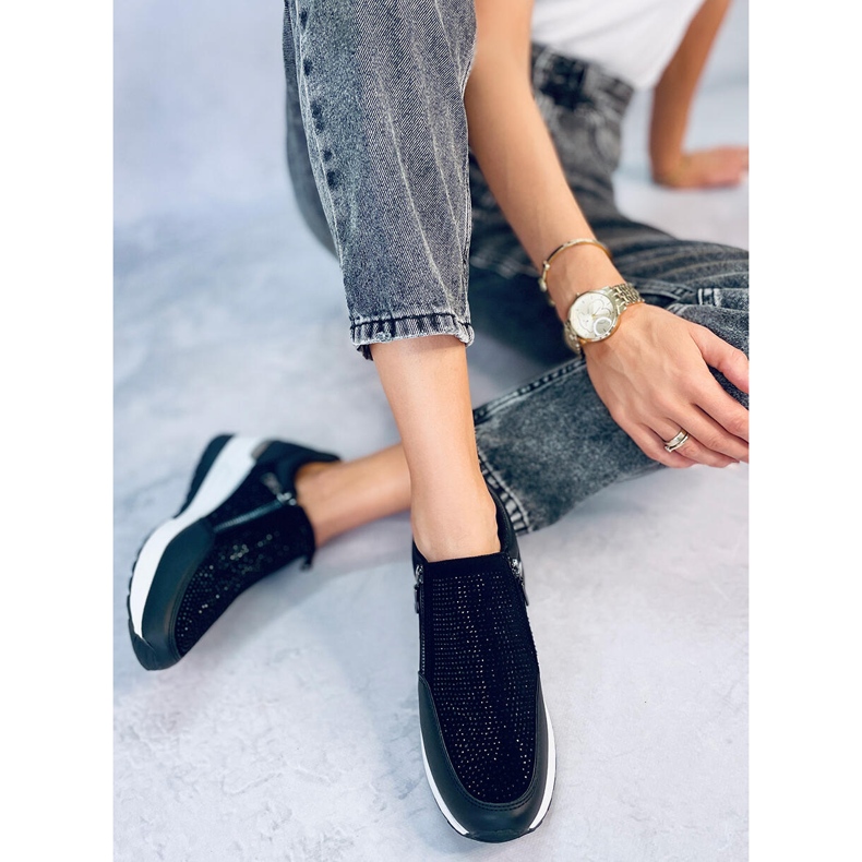 Kvinders skinnende sorte wedge sportssneakers 4