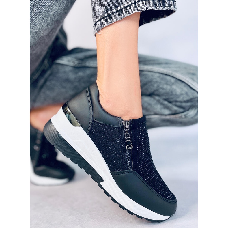 Kvinders skinnende sorte wedge sportssneakers 3