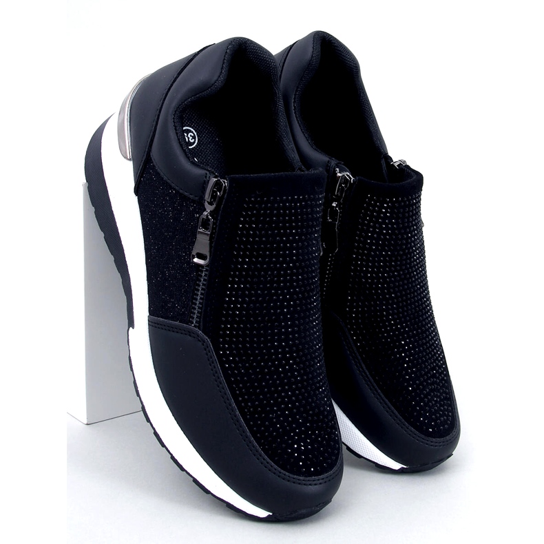 Kvinders skinnende sorte wedge sportssneakers 2