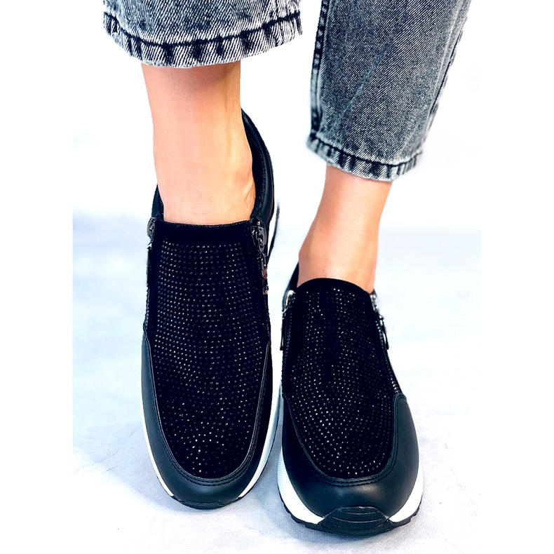 Kvinders skinnende sorte wedge sportssneakers 1