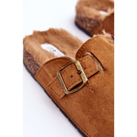 Dame suede flip-flops med pels, brun Haidamia 2