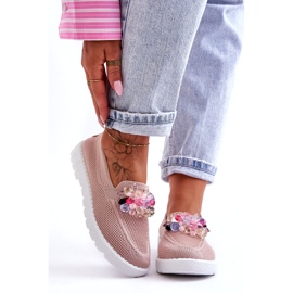 Slip-on sneakers til kvinder med dekoration, Pink lyserød 4