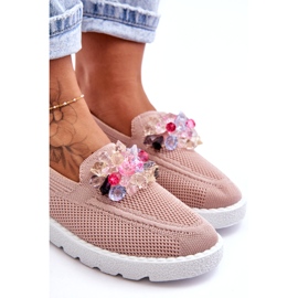 Slip-on sneakers til kvinder med dekoration, Pink lyserød 2