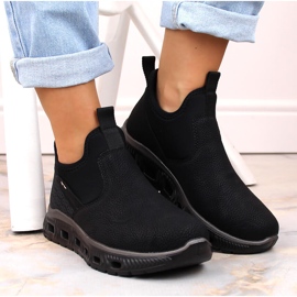 Komfortable ankelhøje slip-on sko til kvinder, sort Rieker M6053-00 8