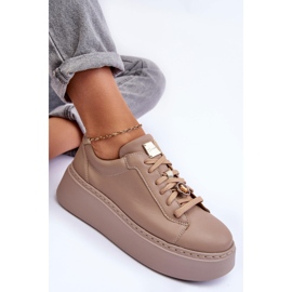 Læder sportssko på platformen Maciejka 06191-04 Beige 2