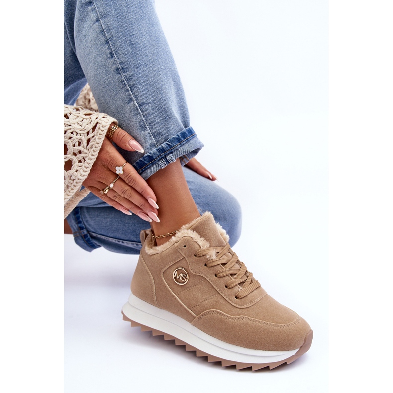 Isoleret læder platform sneakers Dark Beige Adite 2