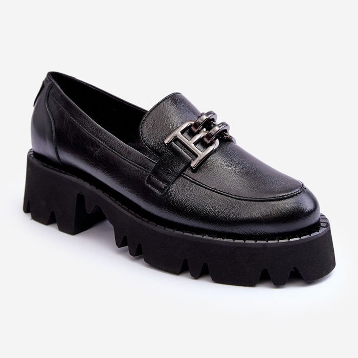 Laura Messi Dame læder loafers med dekoration Sort Lyndani 1