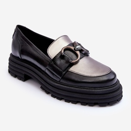 Laura Messi Dame læder loafers med flade hæle, sort Elkiza 1