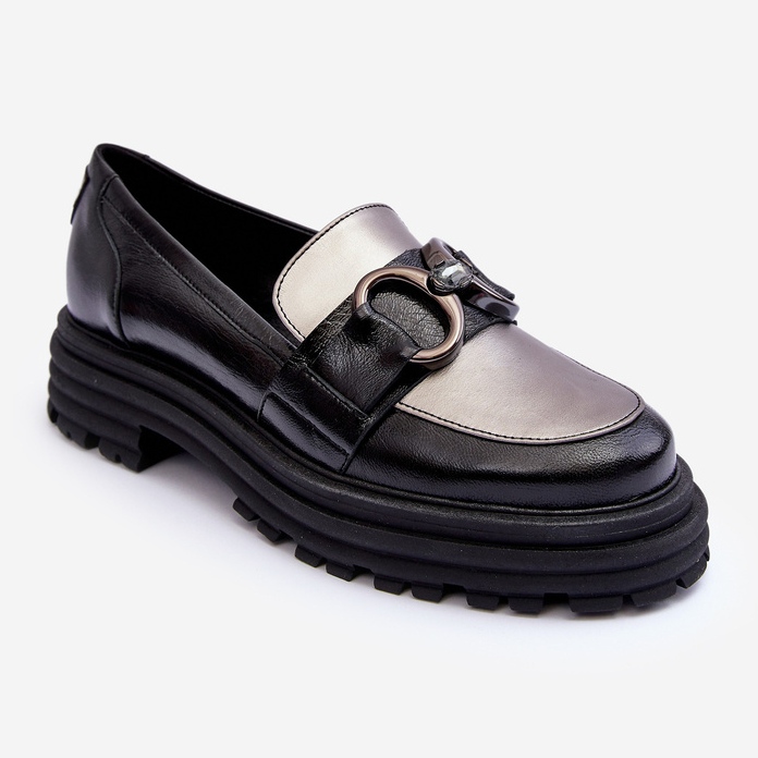 Laura Messi Dame læder loafers med flade hæle, sort Elkiza 1