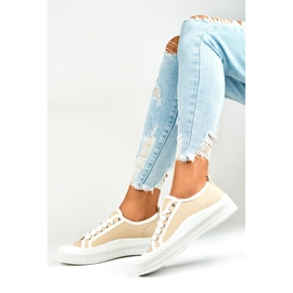 Beige damesneakers med hvid sål 1