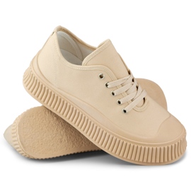 Beige damesneakers med tyk sål 1