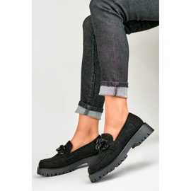 Dame loafers i sort ruskind med kæde 2