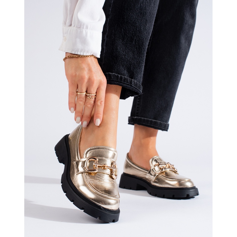 Shelovet guld loafers med en tyk sål gylden 1