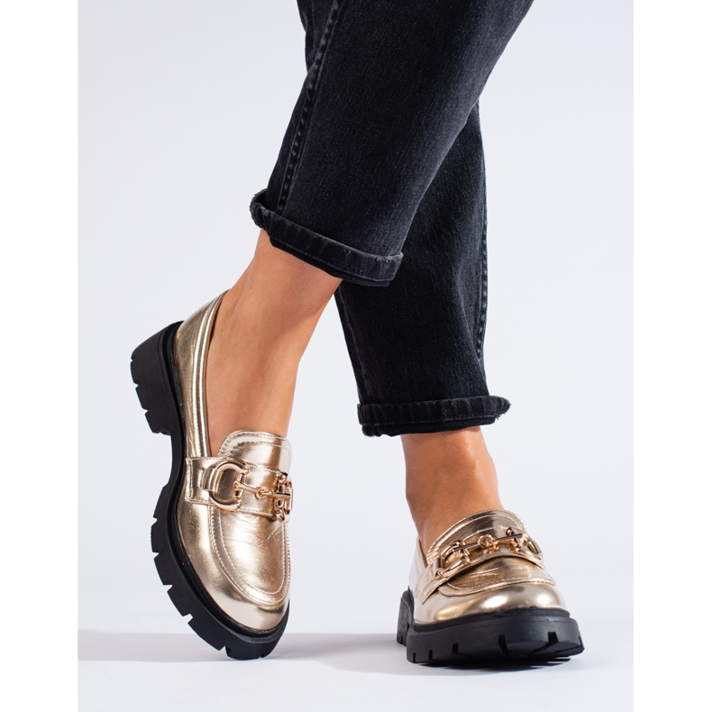 Shelovet guld loafers med en tyk sål gylden 2