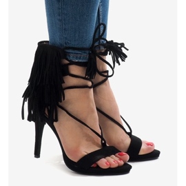 Sorte højhælede sandaler, boho ruskind 8125-1 1