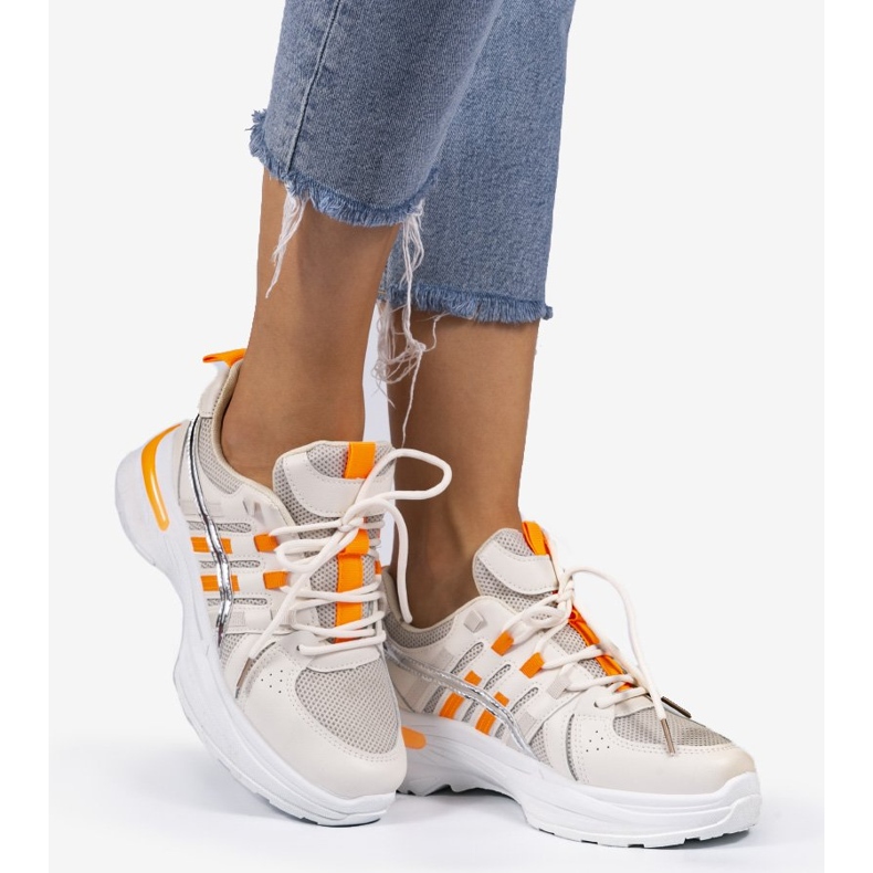 Beige og orange sportssko C9288 1
