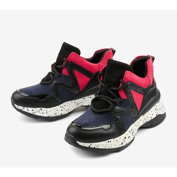 Sorte sports sneakers lavet af øko-læder-ruskind Clavelina rød marineblå 1