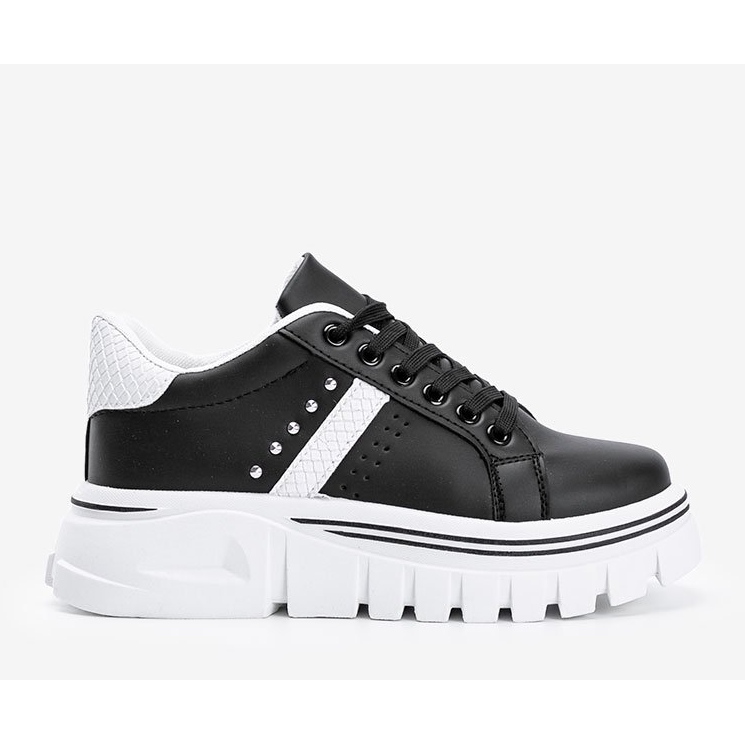 Sorte sneakers med hvide detaljer på en høj Alasana sål 1
