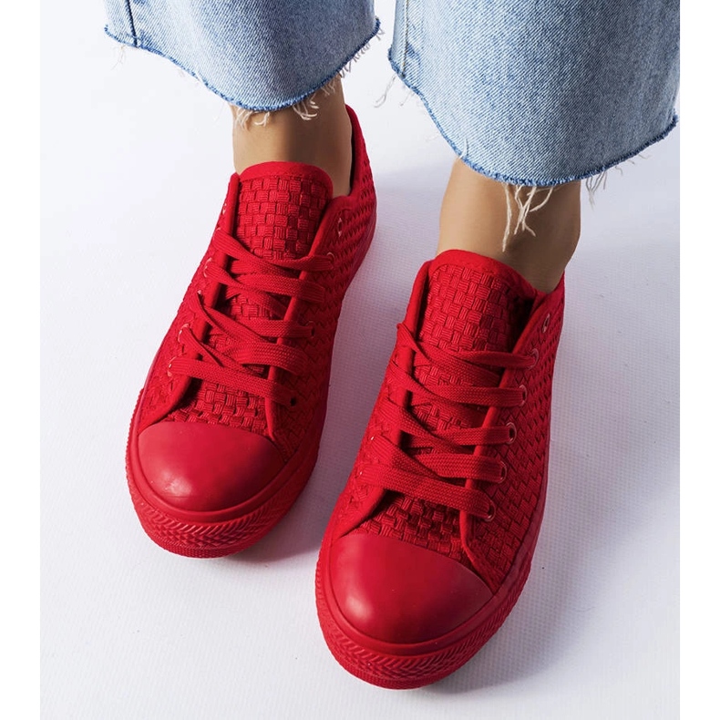 Røde sneakers i vævet stof fra Thibodeau 1