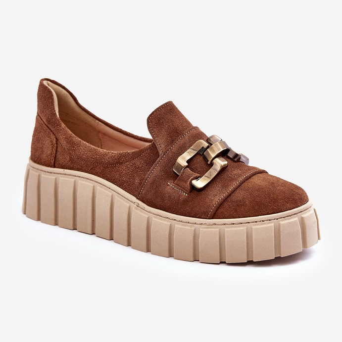 Lewski Shoes Damesko i ruskind på en platform med dekoration, brun Lewski 3398 1
