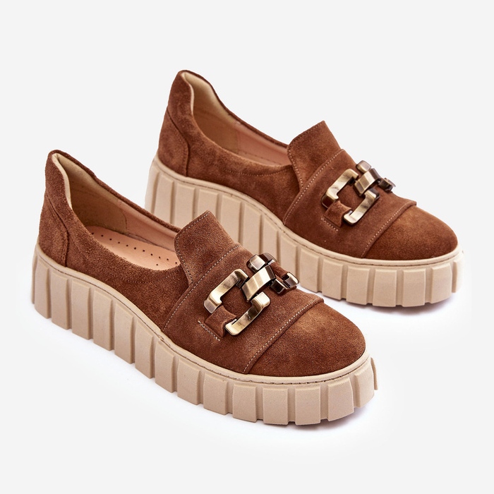 Lewski Shoes Damesko i ruskind på en platform med dekoration, brun Lewski 3398 2