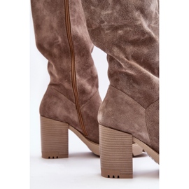 Lewski Shoes Ruskindsstøvler med høj hæl til kvinder, mørk beige, Lewski 3371 2