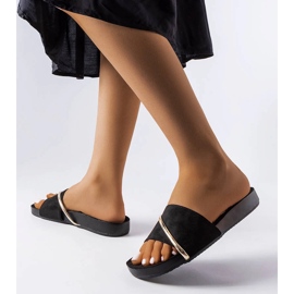 Sorte flip-flops med guld Plainfield applikation 2