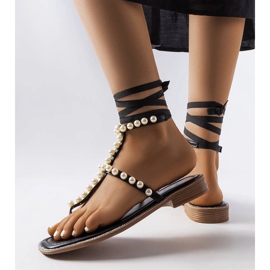Sorte sandaler med gråstensperler 1