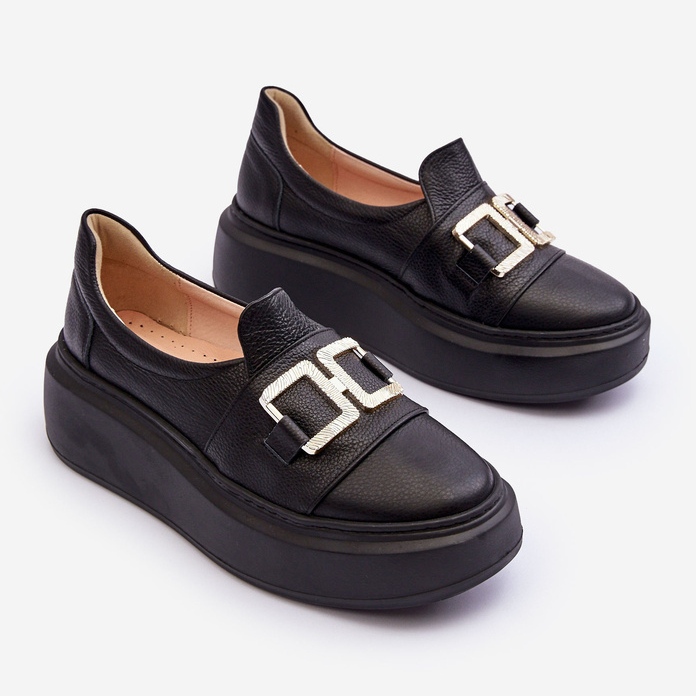 Lewski Shoes Lædersko til kvinder på platformen Sort Lewski 3398/2 2