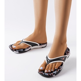 Feliksa sorte tekstil-flip-flops med blomster 1