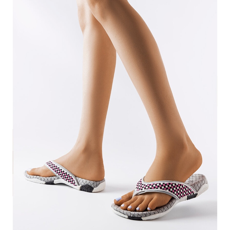 Grå og sorte tekstil-flip flops fra Mareta 1