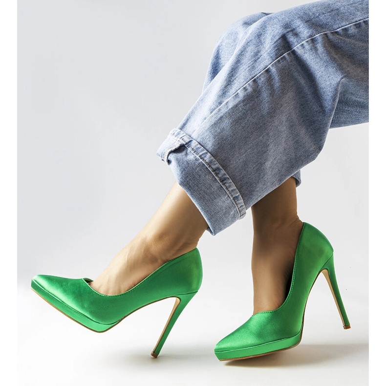 Grønne satin pumps fra Silje 1