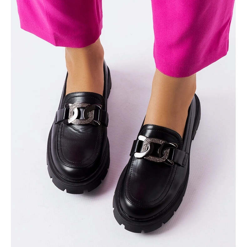 Sorte elegante loafers med rhinestones fra Mories 1