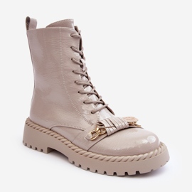 S.Barski Kvinders lakerede støvler Arbejdere med dekoration D&amp;A MR870-67 Light Beige 1