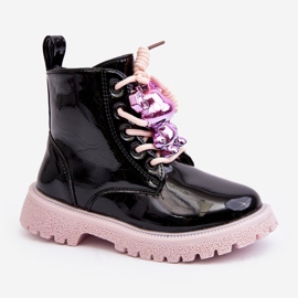 Miss Børnepatentisolerede støvler med dekoration, sort og lyserød Bunnyjoy 1